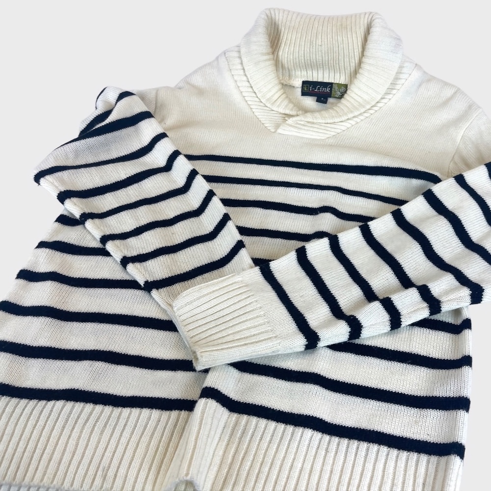 I-Link Premium Quality Black Stripped Shawl Collar Pullover Sweater - Picture 3 of 7